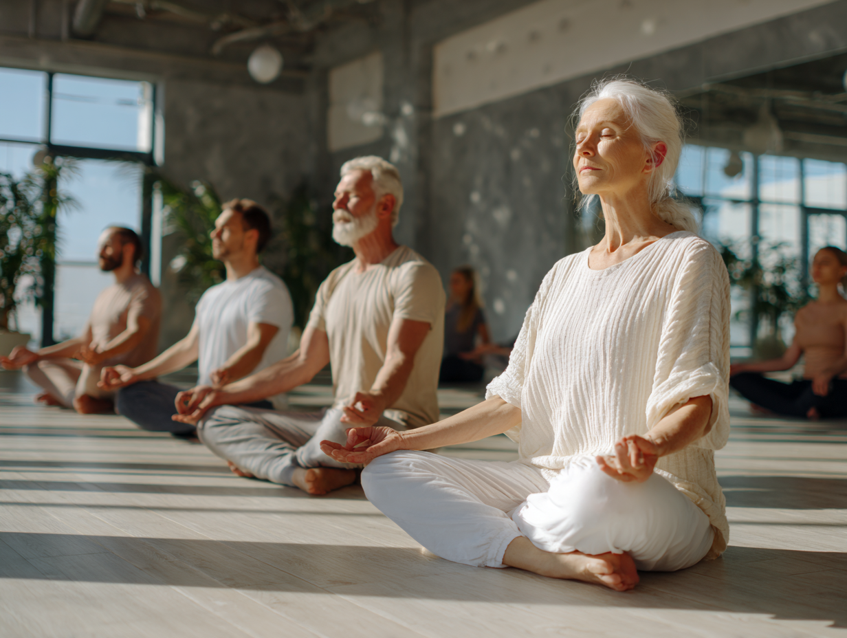 Щаслива жінка після практики йоги